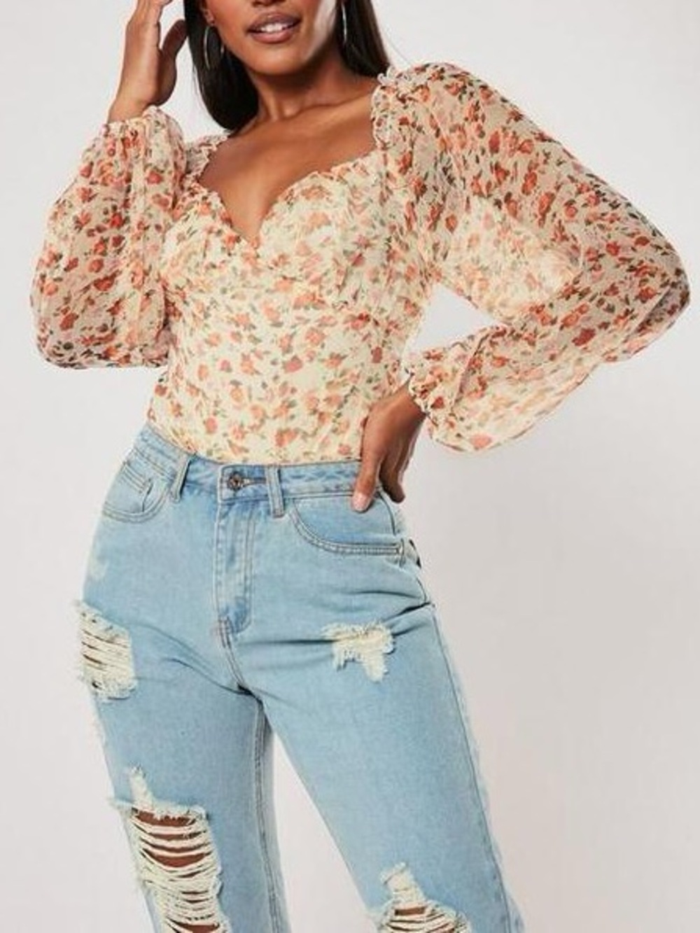 Missguided Floral Ditsy Milkmaid Bodysuit
